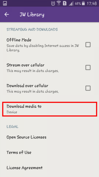 jw library app change video storage folder